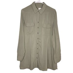 Chico’s Olive Green Utility Shirt Size 1 M Button Front Long Sleeve Utility